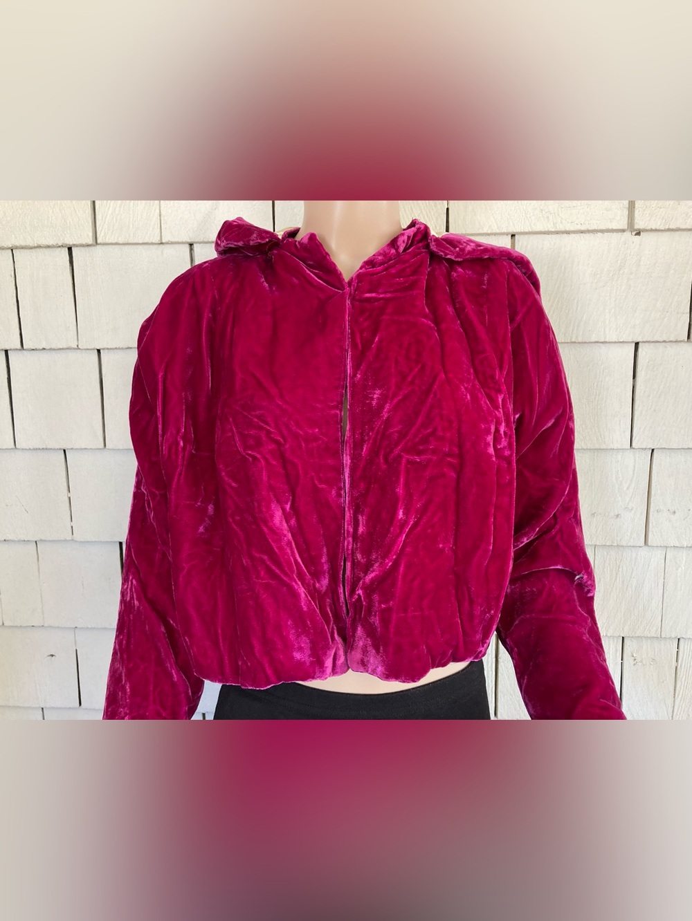 Vintage Pink Gothic Velvet Jacket with Hood Size Medium